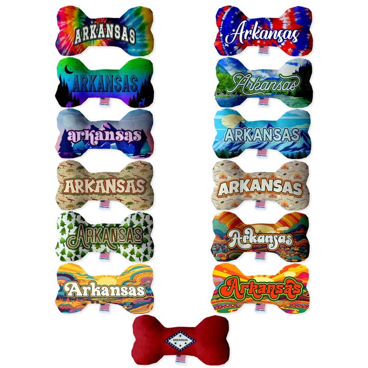 Pet & Dog Plush Bone Toys, "Arkansas State Options" for wholesale by American Leashworks
