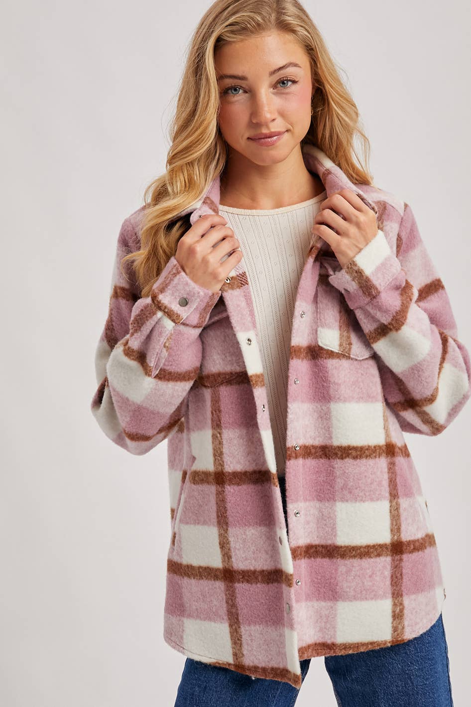 Bluivy – Engroshandel Skjortejakke/shacket – til kvinder – PLAID BØRSTET FLANNEL SHACKET8