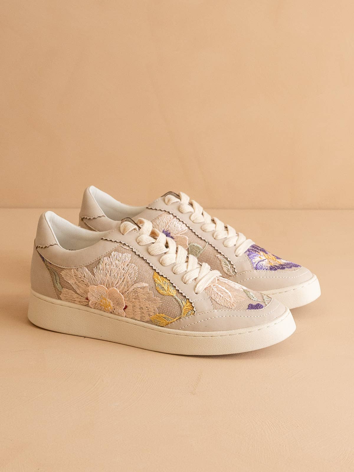 The Tammi | Light Grey Floral Applique Sneaker for wholesale on Faire2