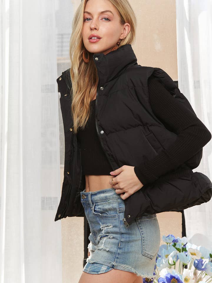 ADORA LA - Wholesale Outerwear Vest - Women's - CEJ3872- PUFFER VEST WITH CINCHED WAIST11