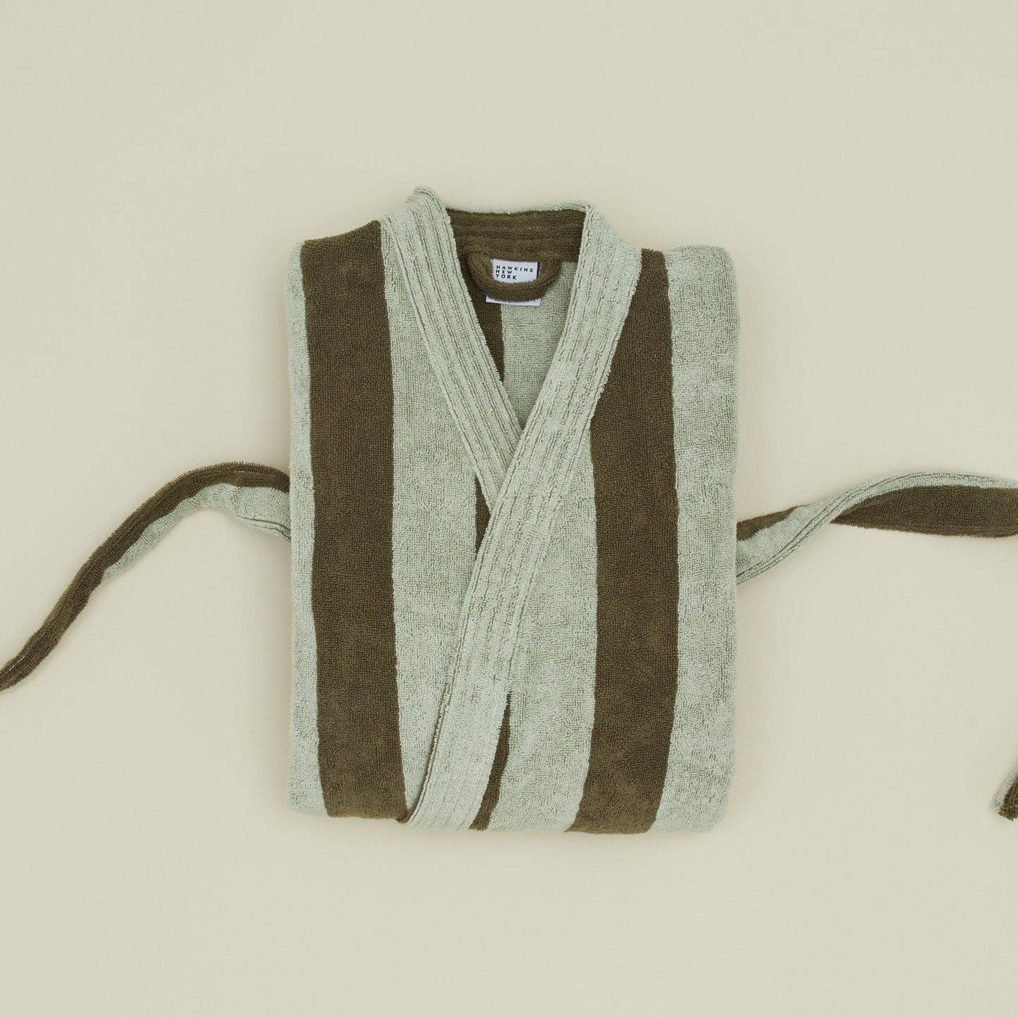 Hawkins New York - Wholesale Robe - Unisex - Simple Striped Terry Bathrobe- Olive/Sage1