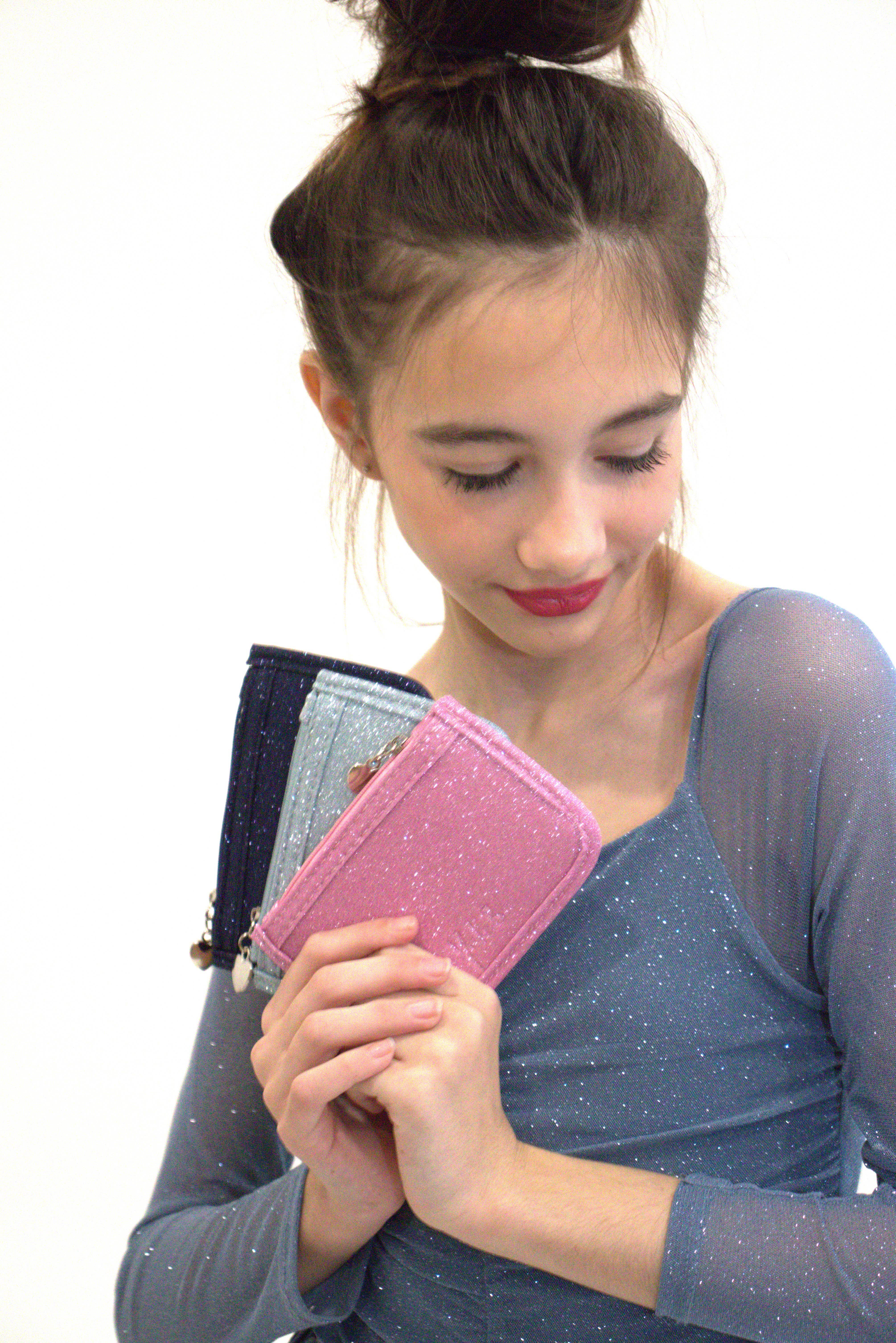 Yuko B - Wholesale Coin Purse - Women's - MOON - Glittery coin purse - Pink3