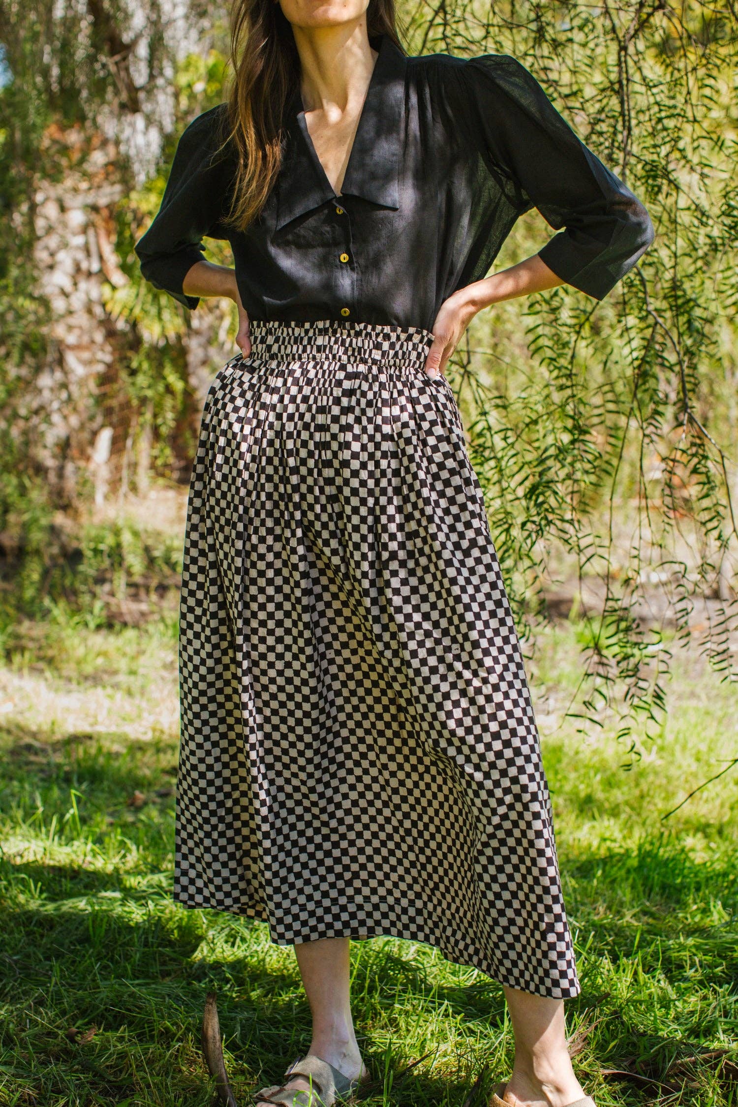 Block printed black skirt for wholesale on Faire2