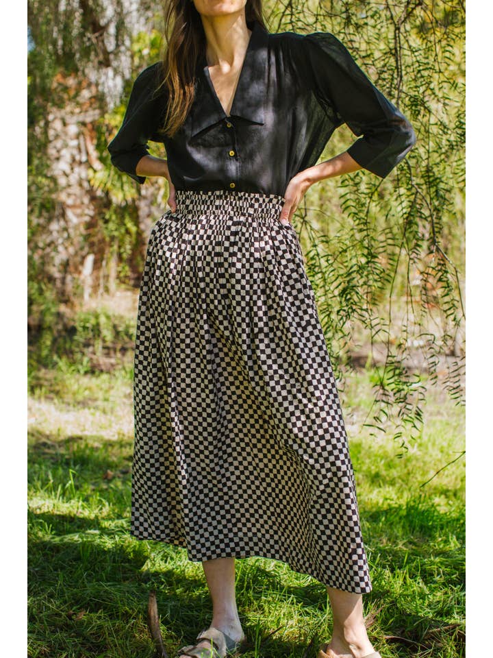 Block printed black skirt for wholesale on Faire2