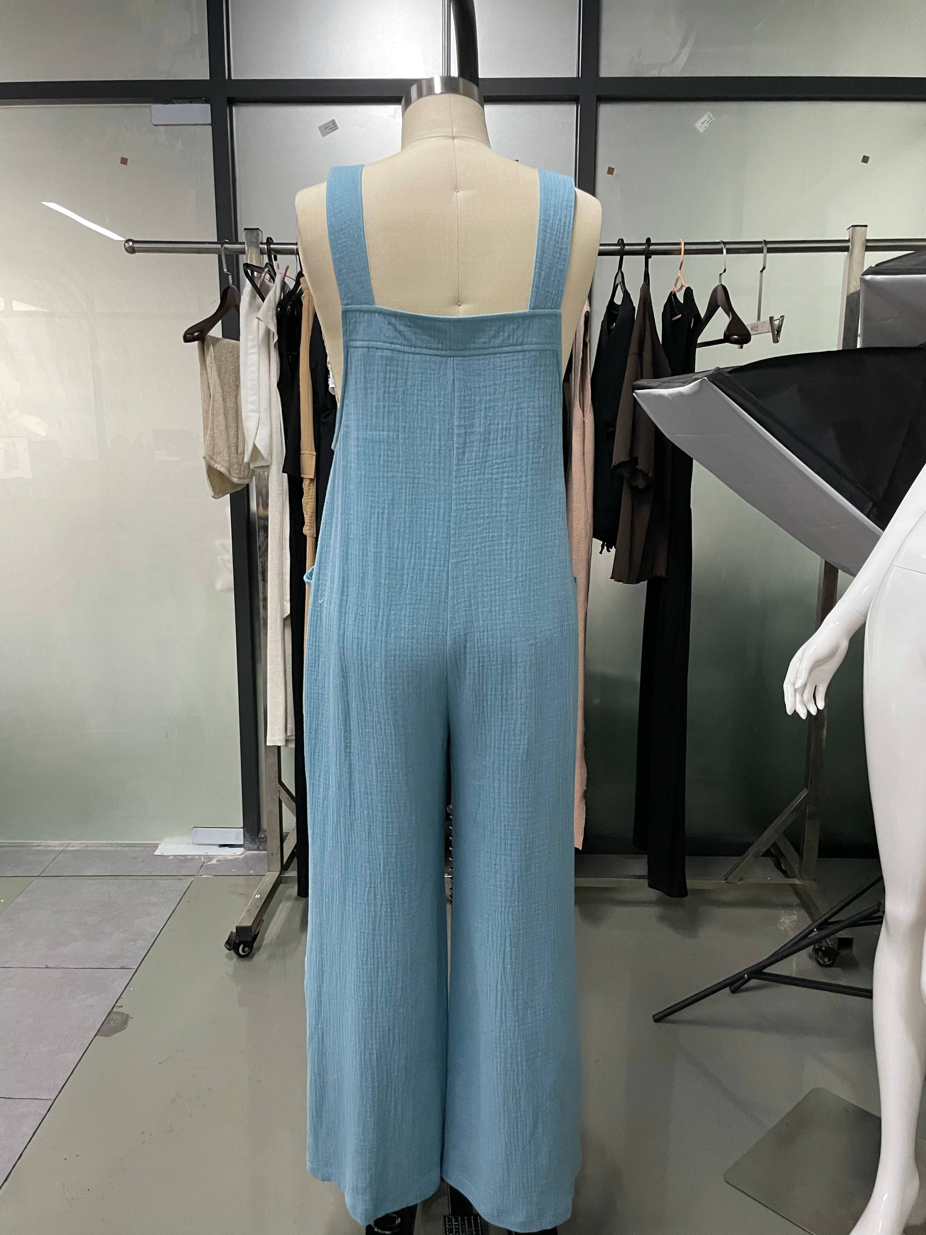 UNISHE - Wholesale Jumpsuit - Women's - Plain Texture Wide Leg Cami Jumpsuit CY0779