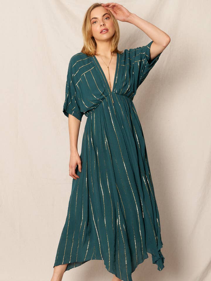 En Crème - Vente Robe – femme - Robe midi rayée à sequins6