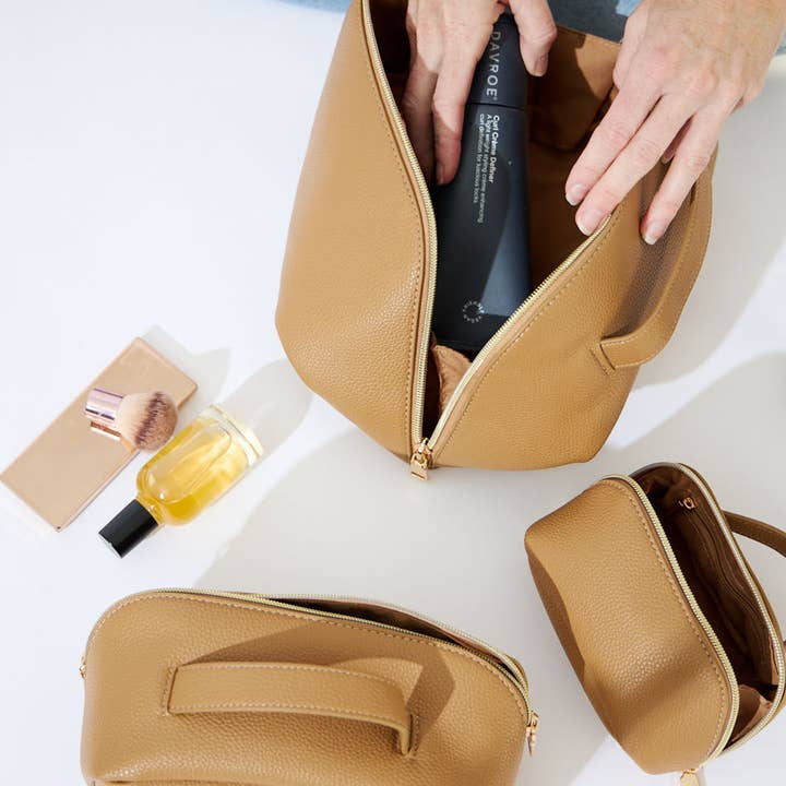 Nakoa The Label – Engroshandel Kosmetiktaske – Vegansk PU Læder Kosmetisk Skønhedstaske - Sæt Med 3 - Beige8