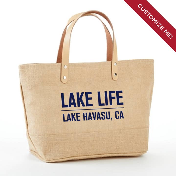 Lake Life - Saco de Juta e Couro Personalizado Mario Jr por atacado de Upper Lake Tote Bags