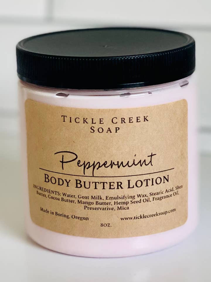 Body Butter Lotion Peppermint for wholesale by Tickle Creek Soap