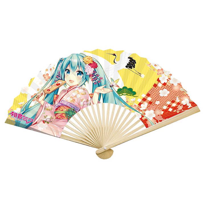 Hatsune Miku Mike and Kagamine Twins Kimono Folding Fan for wholesale by ABYstyle
