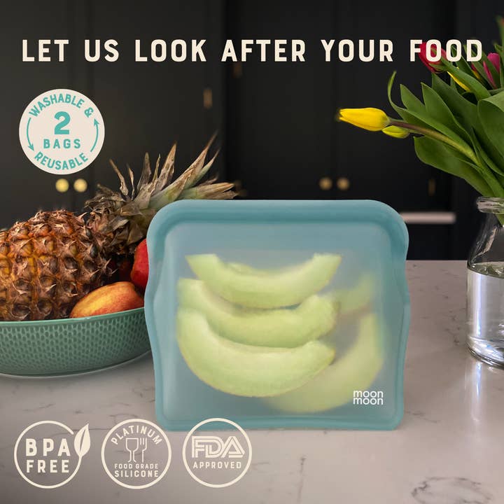 Moonmoon - Vente Sachet de conservation/film alimentaire - Sacs alimentaires en silicone réutilisables | Sacs de congélation XL Stand Up, bleus1