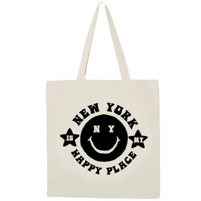 Bolsa de tela natural "New York es mi lugar feliz" para venta al por mayor de Happy Place by Lola Star