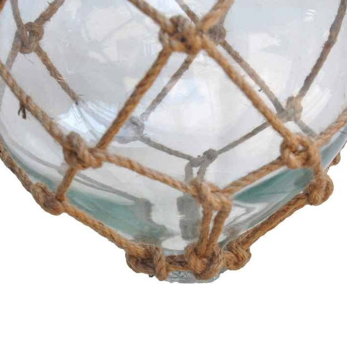 Hampton Nautical – wholesale Decorative tabletop object – Clear Japanese Glass Ball Fishing Float With Brown Netting D1