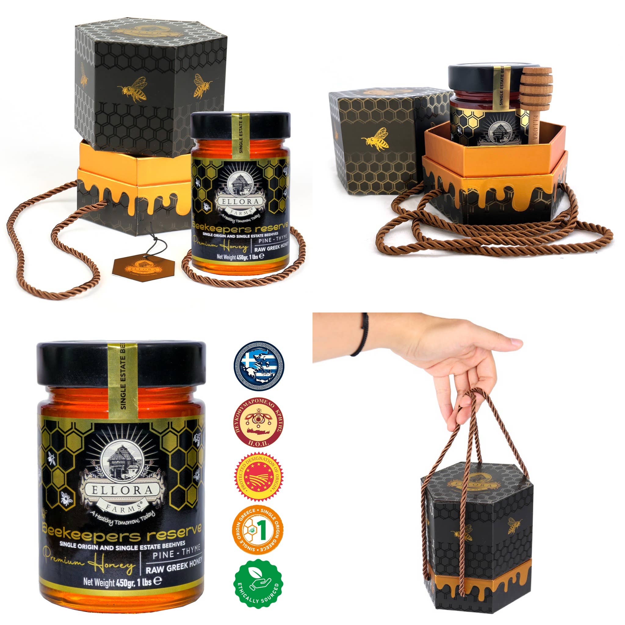 ELLORA FARMS - Wholesale Honey - Single Estate PDO Greek Raw Honey, Pine & Thyme, Gift 450g 1