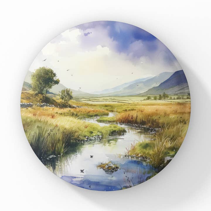 Irish Landscape Pin Button, River Keychain, River Magnet for wholesale by NatureCuts