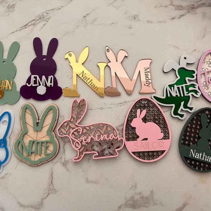 Crafts By Chelle Us - Vente Étiquette cadeau - Étiquette de nom de panier de Pâques dinosaure | Étiquette de panier de Pâques amusante | Étiquette de panier de Pâques personnalisée | Tag laser4