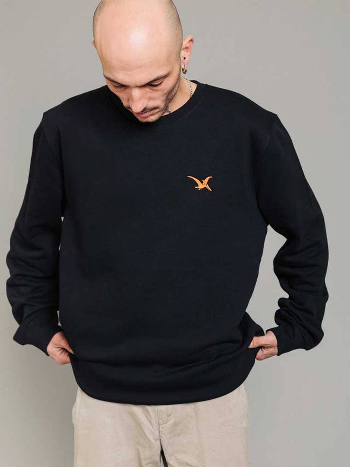 Sweat unisexe dinosaure FLUGY noir pour la vente par KREUZUEBER