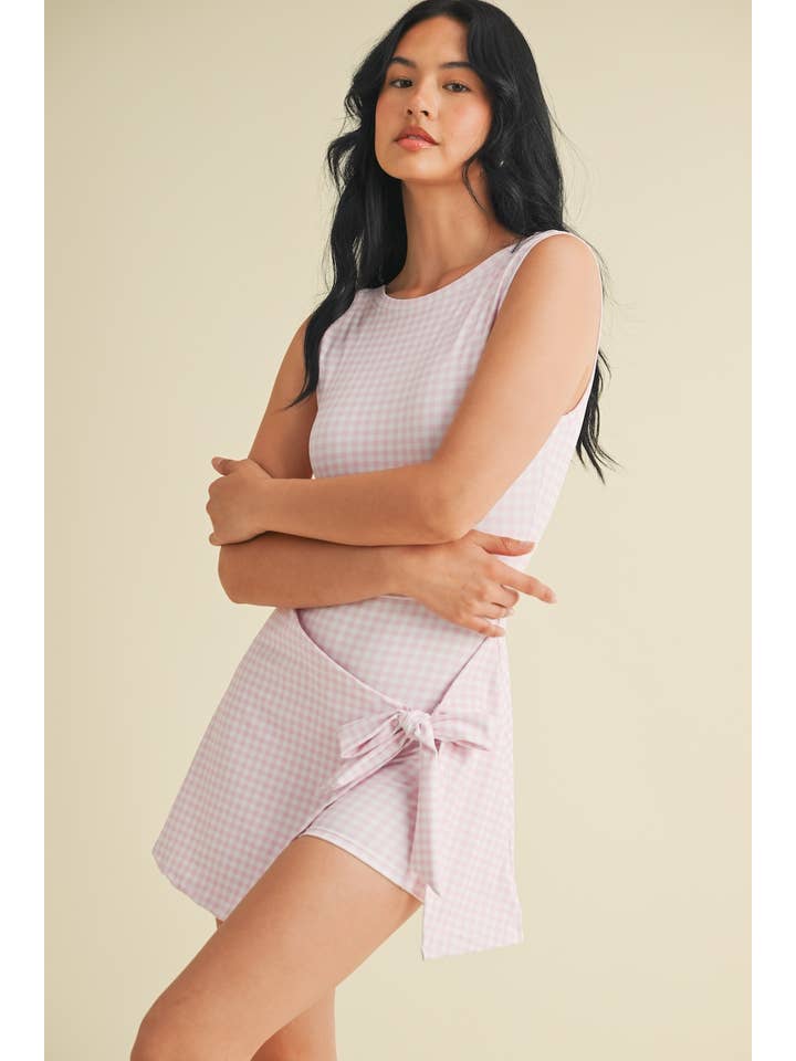 KIMBERLY C - Wholesale Athletic Dress - Women's - Gingham Print Sleeveless Wrap Tie Front Dress 18