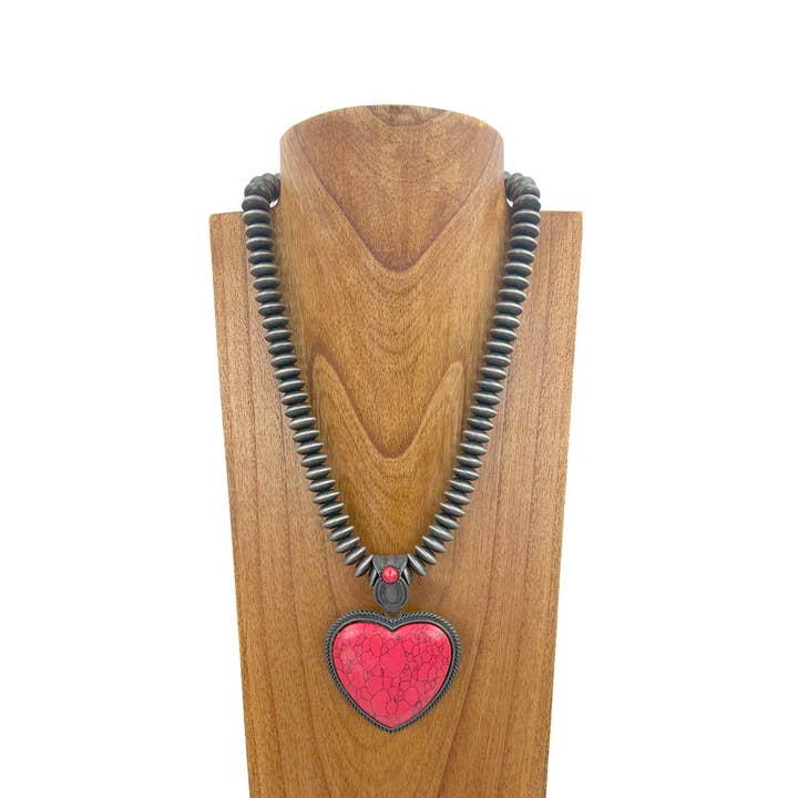 Western Elite Jewelry - Wholesale Pendant/Charm Necklace - NKZ231124-25                          21 inches silver Navajo pearl beads strings with blue turquoise heart stone pendent Necklace1