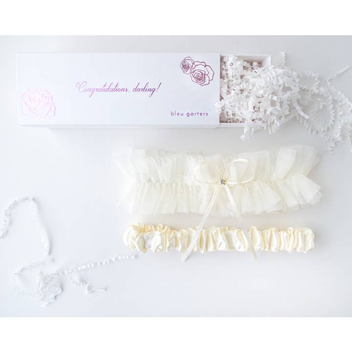 Ivory Tulle Garter with Toss Garter (new version!) for wholesale by Bleu Garters