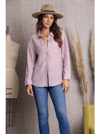 MAUVE COLLAR BUTTON DOWN CUFF LONG SLEEVE TOP-VE60043 for wholesale on Faire