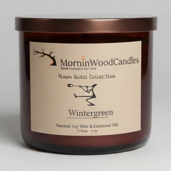 Wintergreen-Soy 3-Wick Blown Glass Collection for wholesale by MorninWood Candles