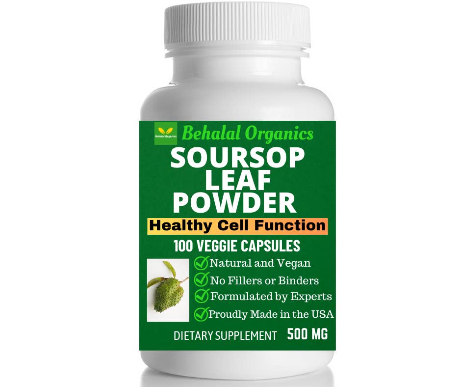 Behalal Organics - Wholesale Oral Supplement/Vitamin - Soursop Leaf Powder Capsule For Healthy Cell Function 500mg