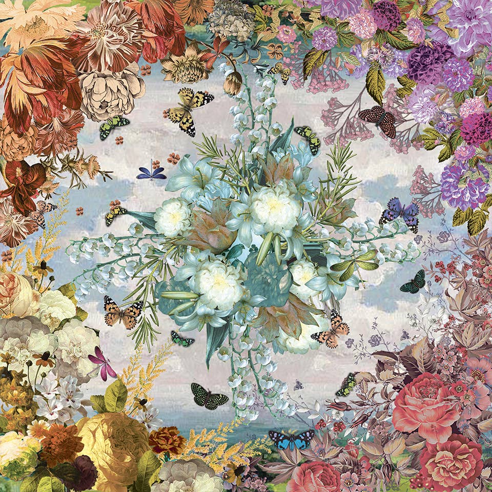 BROKANTE - Wholesale Scarf - Women's - Large cashmere square 130x130cm FLORALIS3