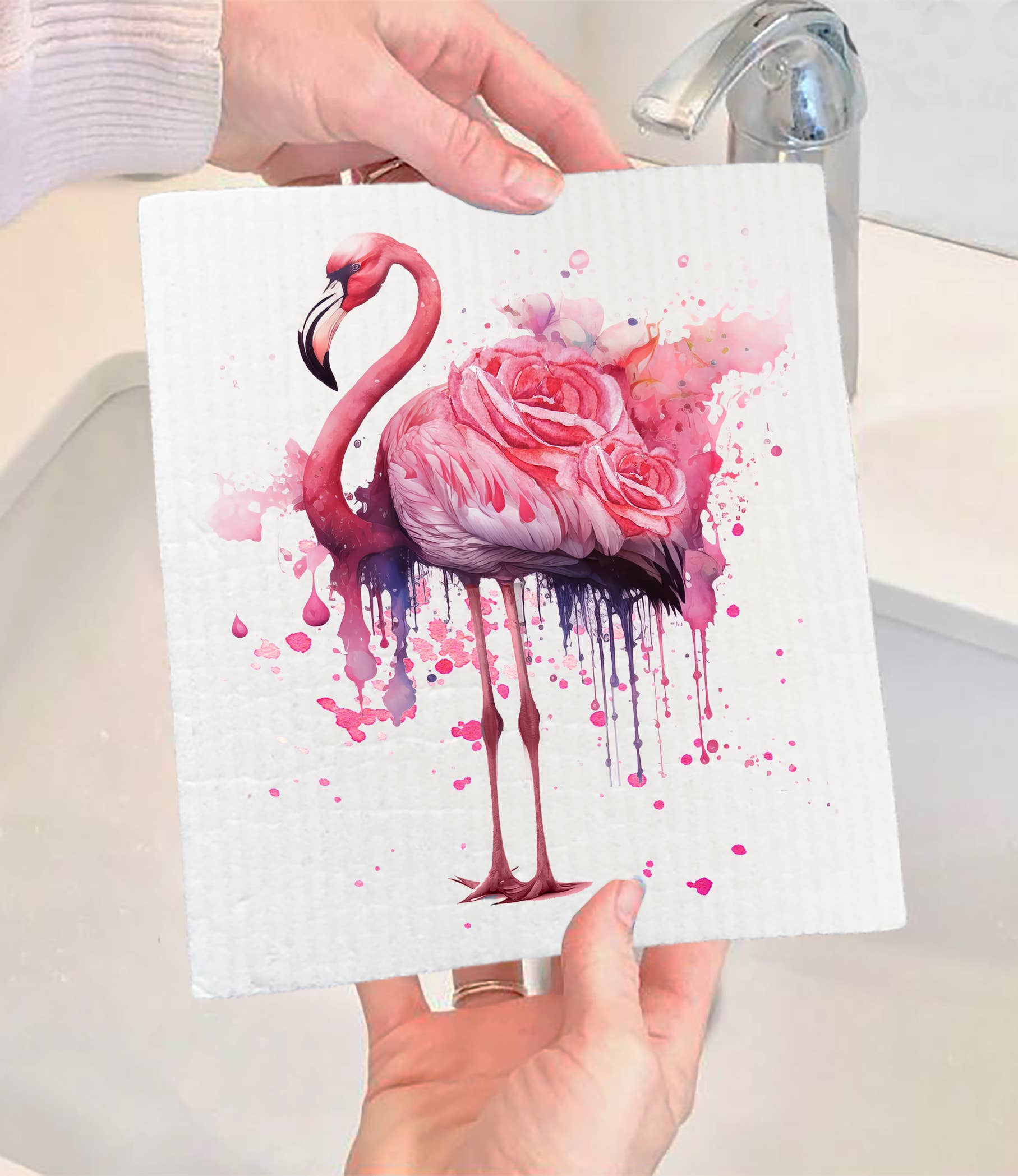 Avery Lane Gifts - Wholesale Dishcloth - Beautiful Flamingo Roses SWEDISH DISH CLOTH