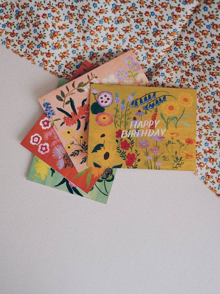 Yellow Floral Birthday Card for wholesale by Small Adventure