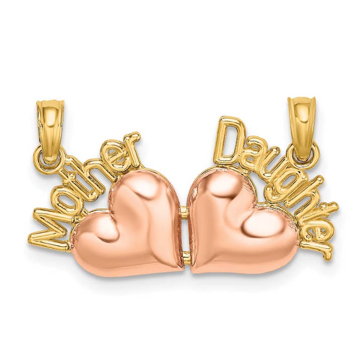 10k Two-Tone MOTHER and DAUGHTER Break-Apart Hearts Charm for wholesale by Sophia Jewelers