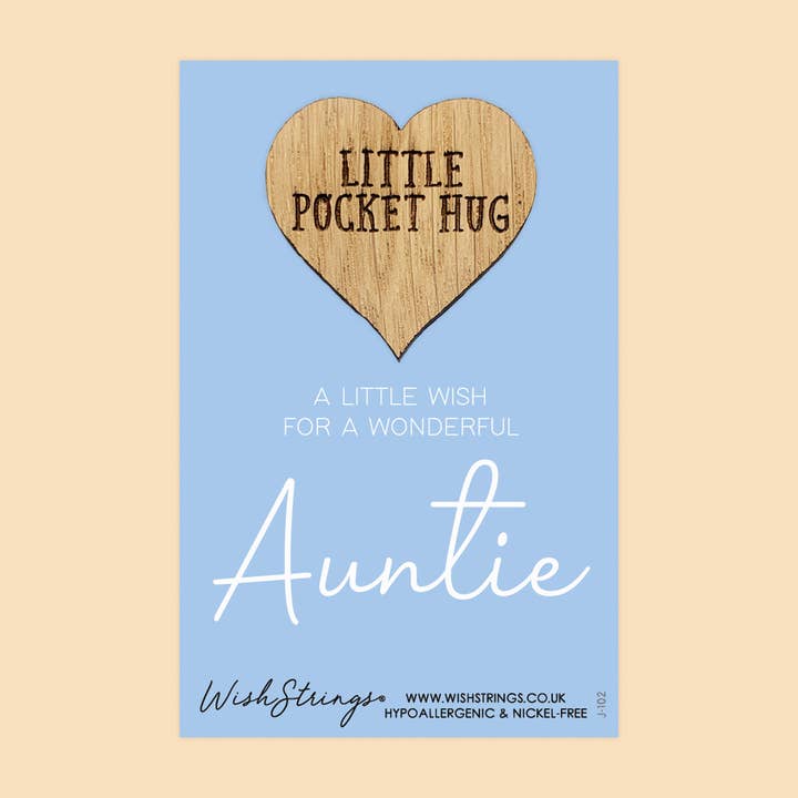 SALE - AUNTIE - Oak Pocket Hug Token | S106-PH for wholesale by WishStrings