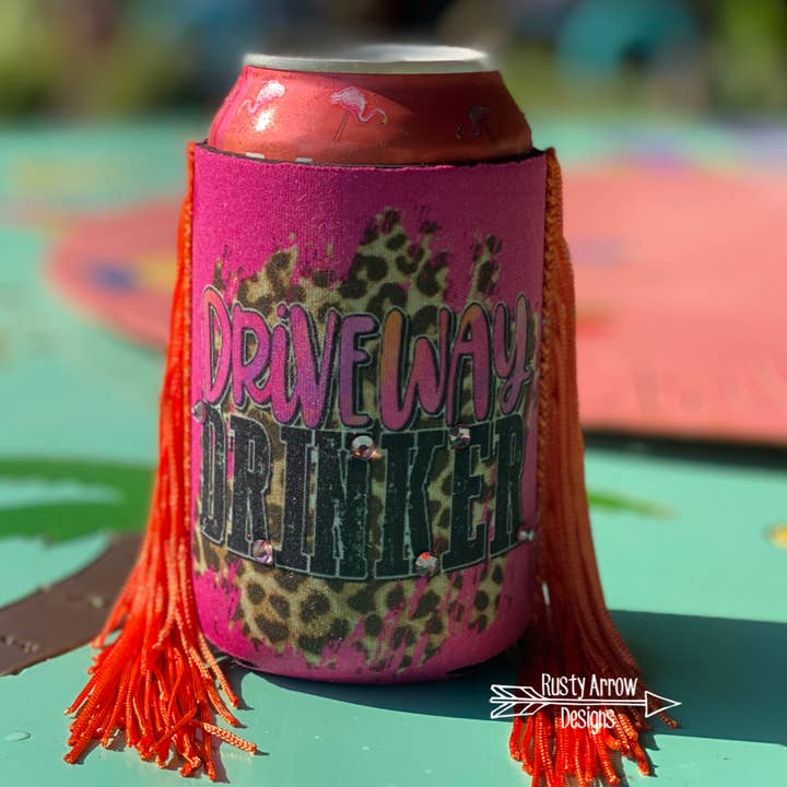 Regular Driveway Drinker Fringe Koozie for wholesale by RAD Wholesale