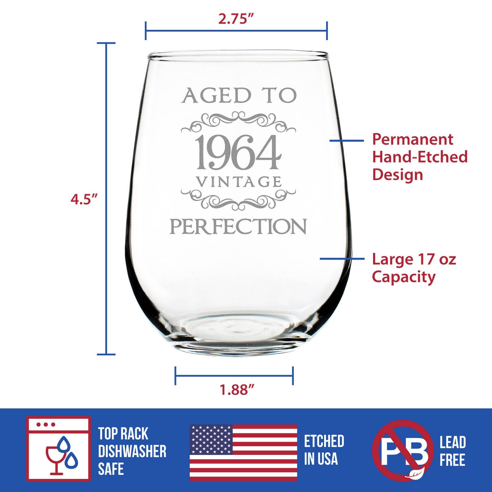 bevvee - Wholesale Wine Glass - Aged to Perfection 64 Stemless Wine Glass 60th Birthday Gift2