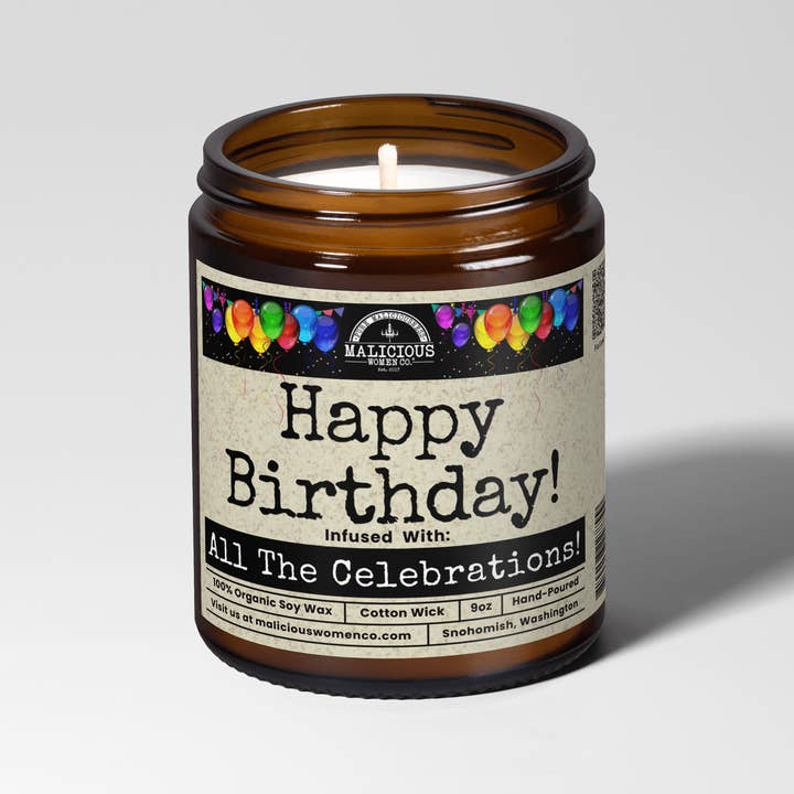 Happy Birthday 9oz Funny Candle Malicious Women Co for wholesale by Malicious Women Candle Co