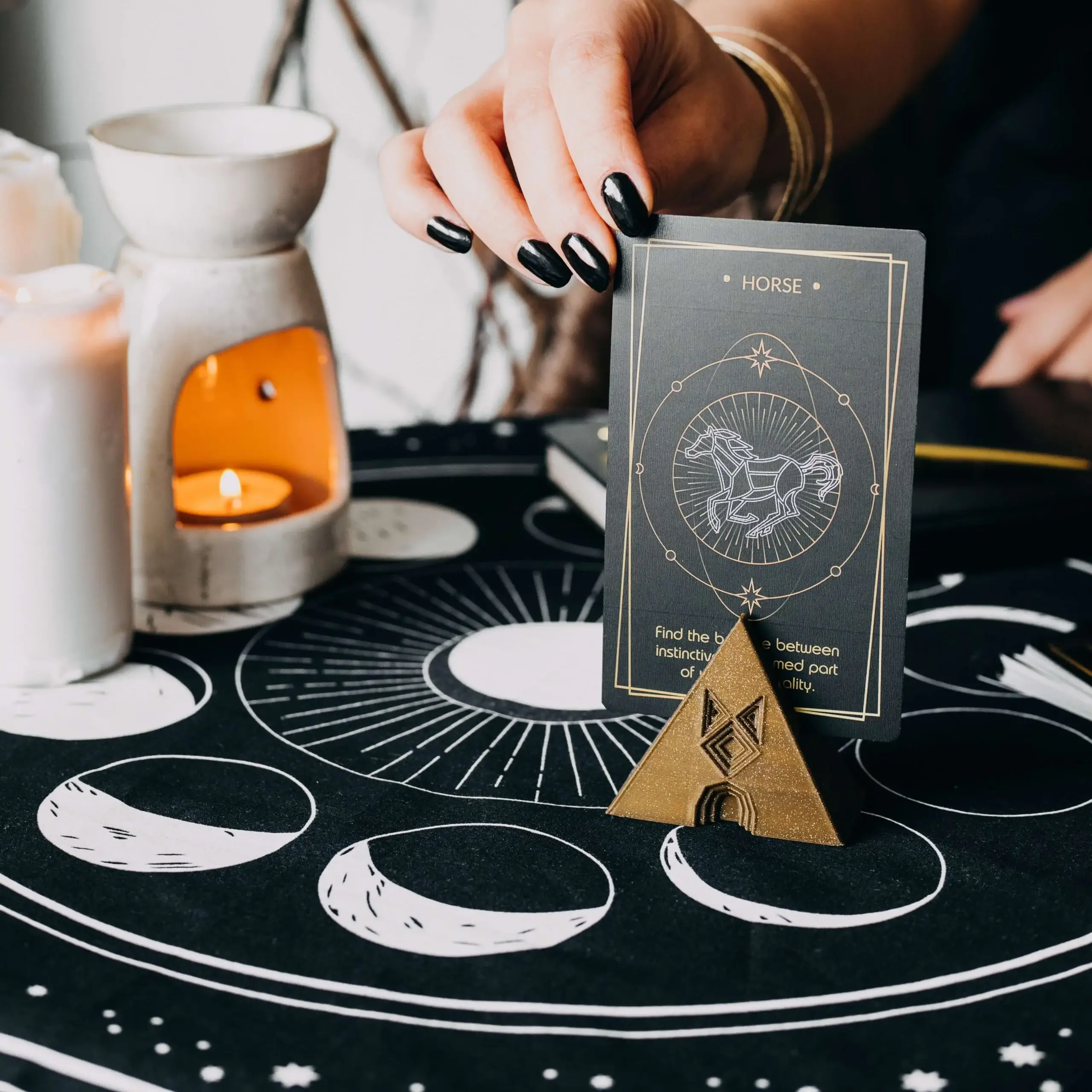 LA MUCI DESIGN - Wholesale Tarot Cards - Moon Phase Altar Cloth – Black Cotton Tarot & Ritual Altar3