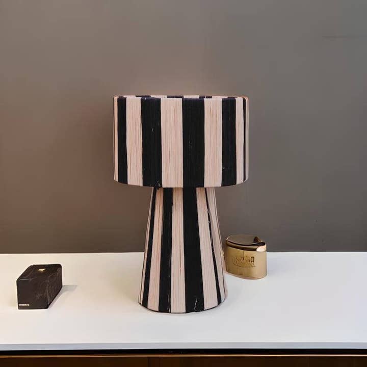 HandHappiness - Wholesale Accent/Desk Lamp - Raffia Lamp with Natural and Black Lampshade - Moroccan4