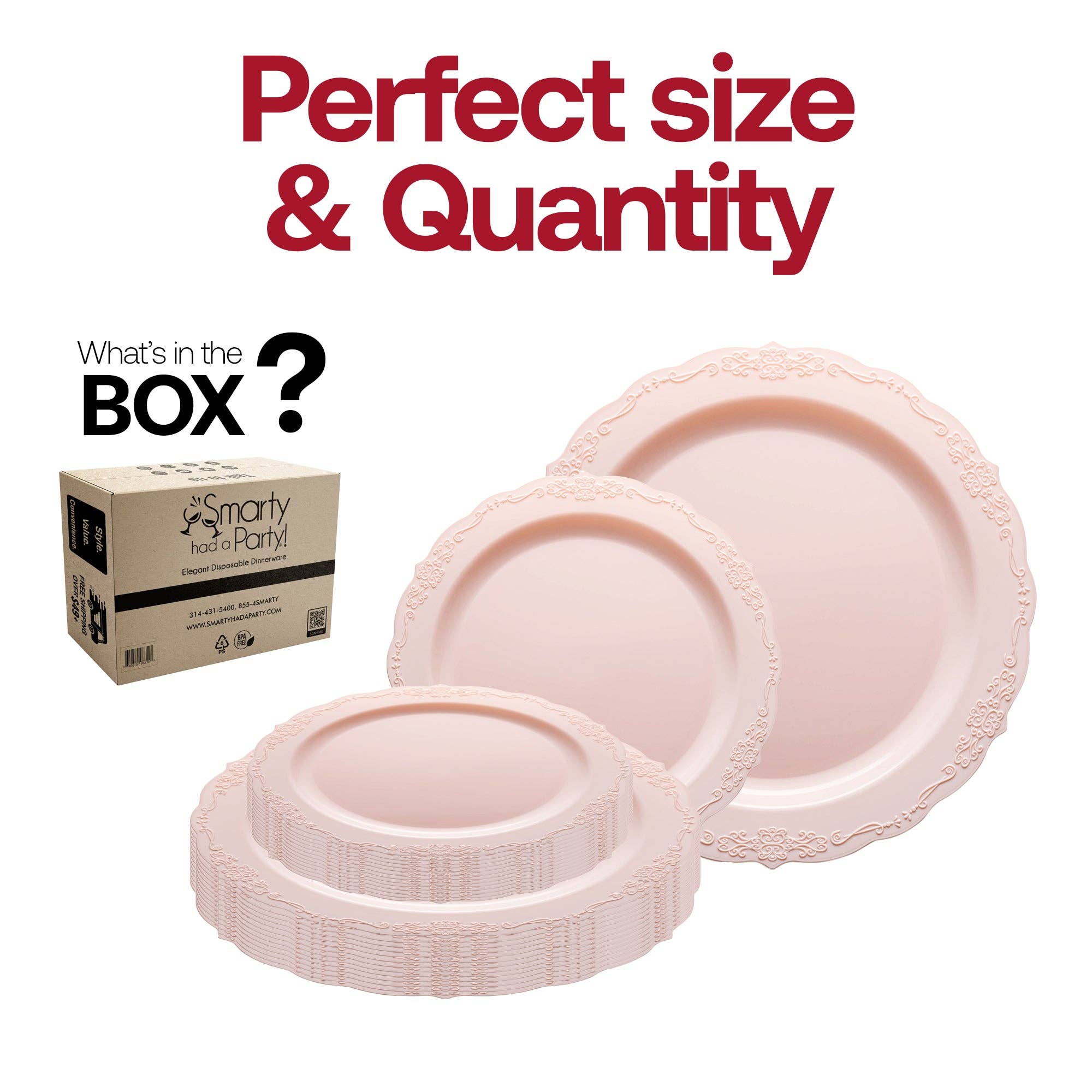 Smarty had a Party - Wholesale Disposable Plate - Pink Vintage Round Plastic Dinnerware Set - 20 Sets4