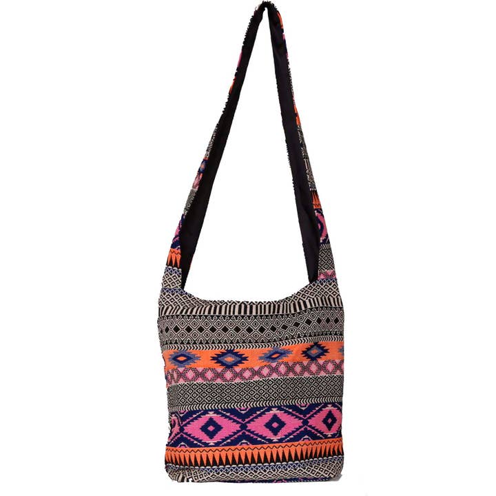 Sunshine Joy – Großhandel Umhängetasche - Damen – Hobo-Tasche mit Jacquard-Reißverschluss Rosa/Orange2