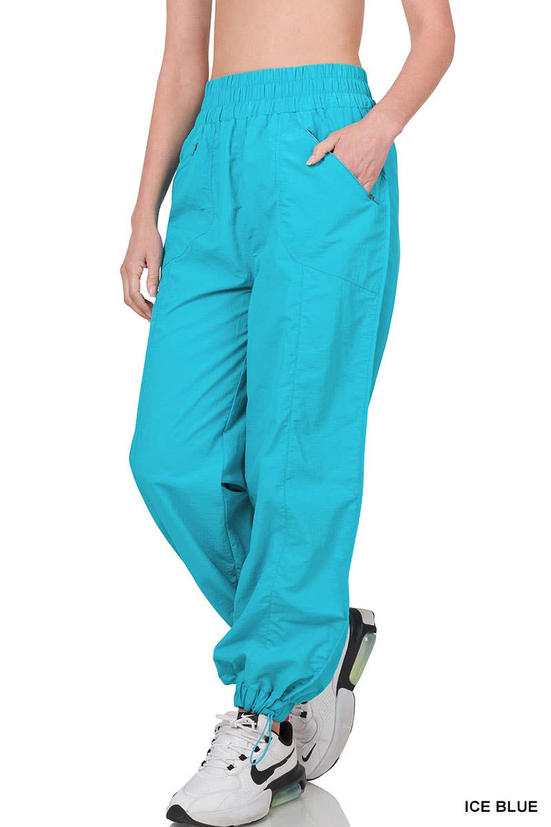 42POPS - Wholesale Shorts - Women's - `.Windbreaker Smocked High Waistband Jogger Pants1