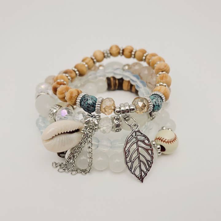 Mio Queena - Wholesale Jewelry Set - Bohemian Elastic Rope Handmade Beaded Bracelet 4pcs/set