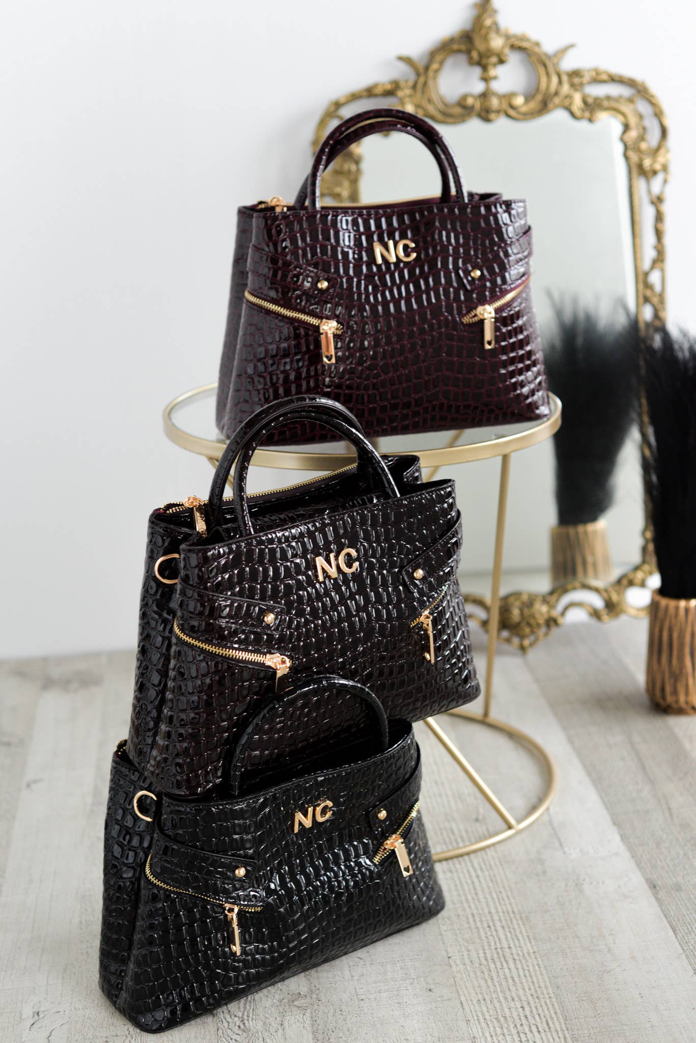 NOCO - Wholesale Top Handle Bag - Women's - Patent Leather Coco Tote Zippers Brown2