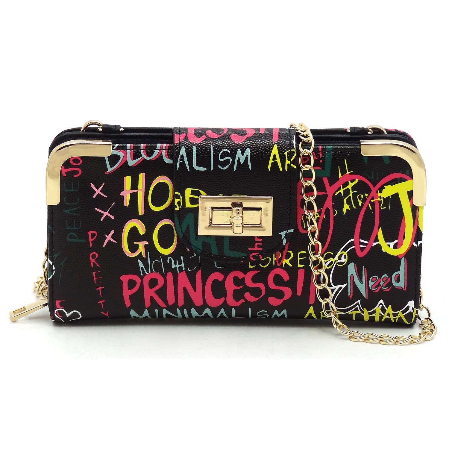 M&M HANDBAGS, LLC. - Wholesale Crossbody Bag - Women's - GP041 Multi Graffiti Turn Lock Crossbody Wallet0