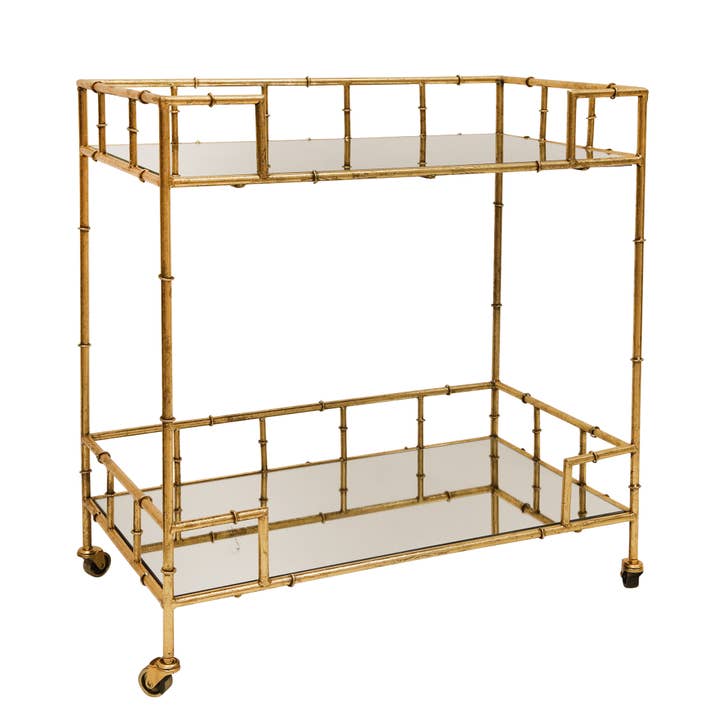 Sagebrook Home - Wholesale Bar Cart - Gold 31x28 in. Metal Mirrored Top 2-Tier Gold Metal Bar Cart