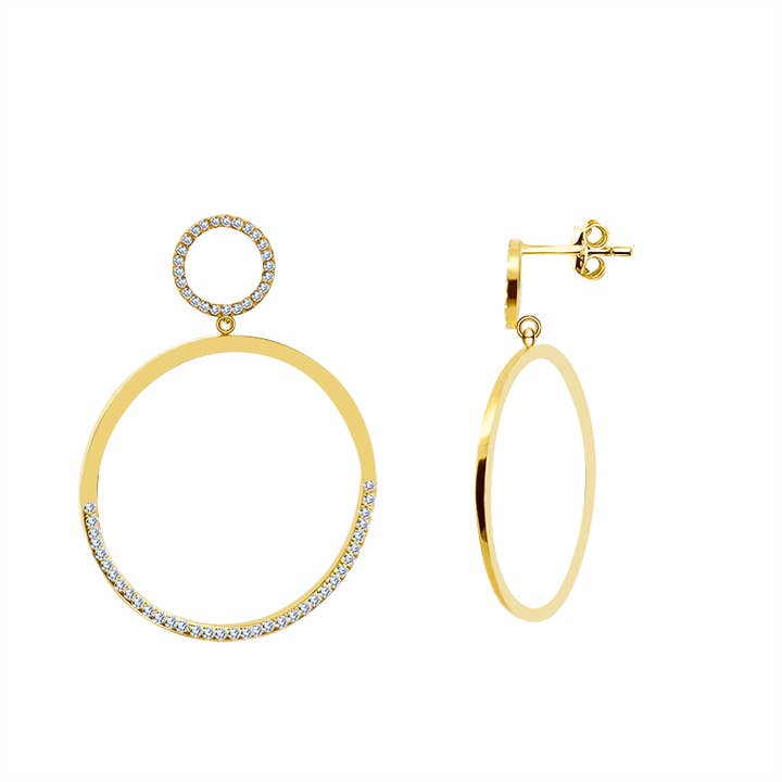 DOUBLE CIRCLE DANGLE EARRINGS WITH RHINESTONES - YC24112B666 for wholesale by AMORINO SRL