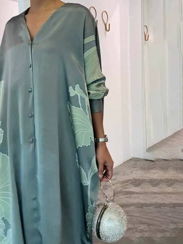 Sheer Trend - Wholesale Dress - Women's - Floral Muslim V-Neck Dress6