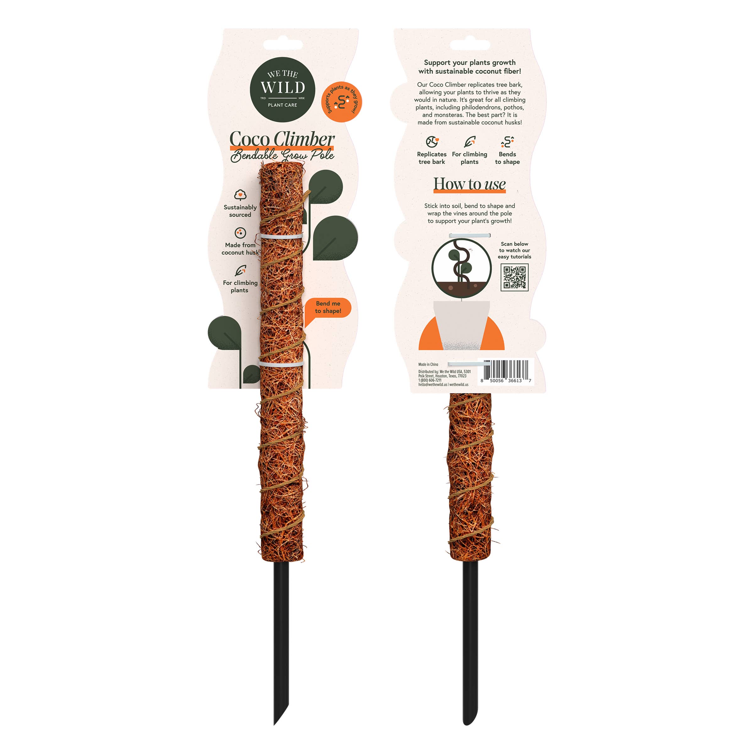 We The Wild Plant Care USA - Wholesale Planting/Potting Soil - Coconut Coir Bendable Grow Pole 16"4