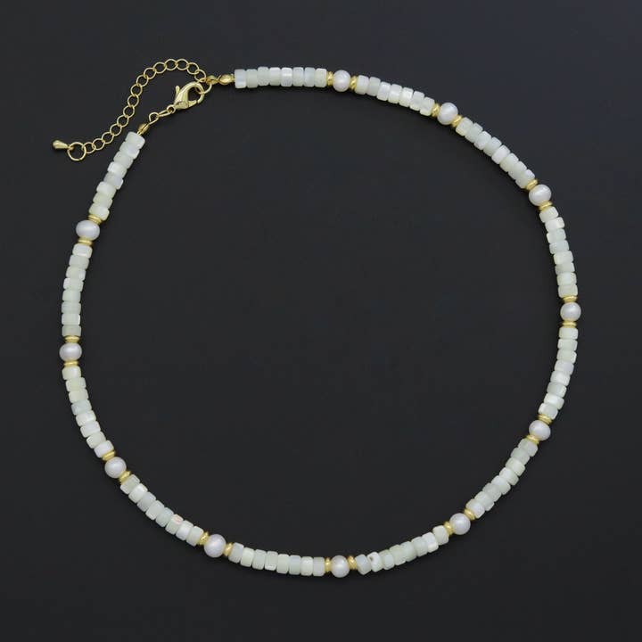 BestBeads&Beyond - Wholesale Beaded/Pearl Necklace - Natural Mother of Pearl Heishi Beads with Gold spacer neckla
