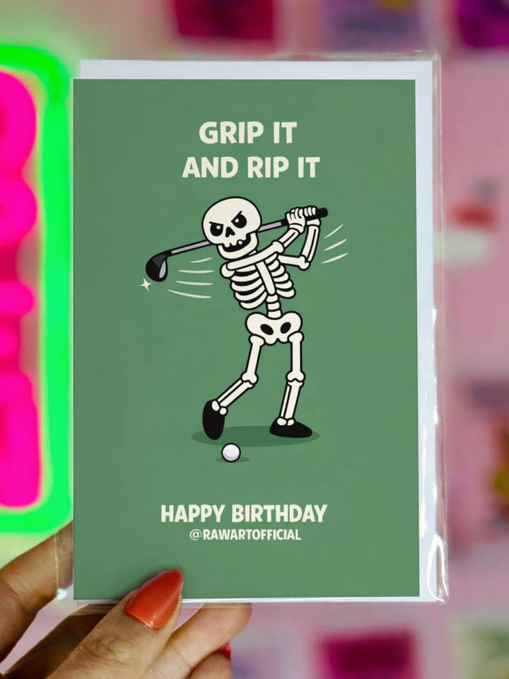 Carte d'anniversaire de golf amusante : Saisis-le et déchire-le Golfeur squelette jeu de mots pour lui pour la vente par Hot Mess Paper Co.