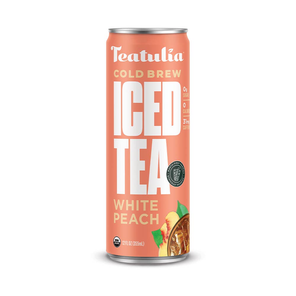 Teatulia Organic Teas - Wholesale Iced Tea - White Peach Organic Unsweetened Iced Tea Can